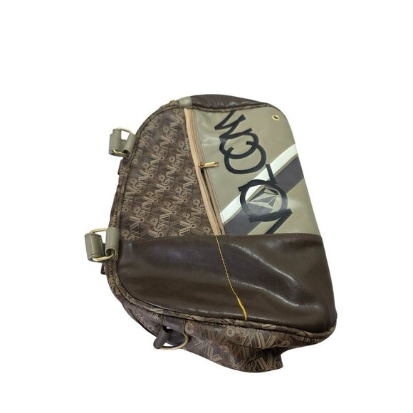 Volcom Stone Logo Y2K Duffel Bag Brown Vinyl Zip Compartments Detach XBody Strap - Picture 14 of 14